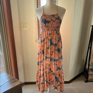 Free people Floral Maxi Dress in Blue and Orange coral